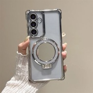 內地直送 - 电镀银色四角防摔适用三星S24Ultra手机壳S23FE闪粉支架镜子S22+plus可挂绳A56透明A34斜跨链条A54补妆镜面女-单壳 三星Galaxy S25