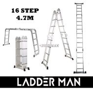 16 STEP MULTIPURPOSE ALUMINIUM LADDER 4.7M Tangga Lipat Aluminium Folding Foldable Ladder Work Ladde
