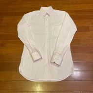 United Arrows Green Label Relaxing 男白色粉紅條紋正式款西裝長袖襯衫 商務紳士上班族