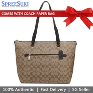 Coach Handbag In Gift Box Gallery Tote Signature Khaki Black # F79609