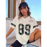 Summer Women Winner Number 89 Print T-shirts Female Summer Basic V-neck Tees Casual Retro Streetwear