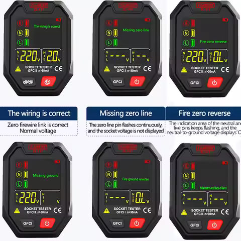 30mA RCD GFCI NCV EU US UK Digital Socket Tester Large Display Smart Outlet Checker Voltage Detector