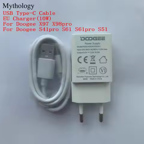 Power Adapter for Doogee X98 Pro X97 S51 S61 Pro S41 Pro USB Type-C Cable 5V2A 10W EU Plug Charger M
