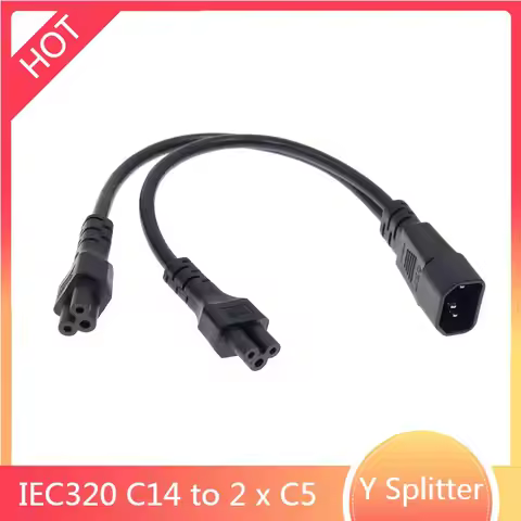 30CM Power Y Type Splitter Adapter Cable Single IEC 320 C14 Male to Dual C5 Female Short Cord for Co