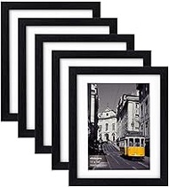 eletecpro 11X14 Picture Frames Set of 5,Display 8x10 or 8.5x11 Photo Frame with Mat or 11x14 Without Mat,Wall Gallery Photo Frames,Table Top Display or Wall Mounting,Black