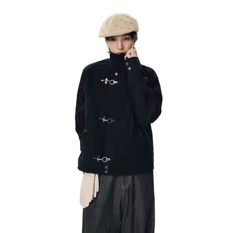 American Y2k Harajuku Black Retro Gothic High Street Aircraft Button Jacket Men And Women Fashion Ko
