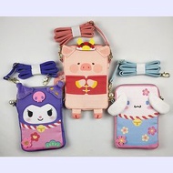 香港Sanrio三麗鷗Kitty水怪Melody玉桂狗Lulu The Piggy罐頭豬 賀年招財貓頭型 小童利是斜挎包 8281