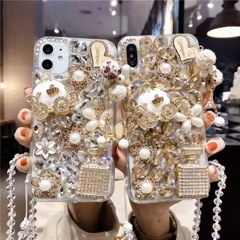 Rhinestone Perfume Bottle Phone Case for Huawei, Bling Crystal Diamond, Luxury, P30Pro, P30, P50 Lit