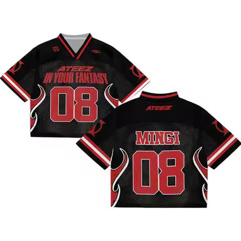 American Retro Sports Jersey with Flame & Dark Elements ATEEZ Fan Culture Kpop Stylish Summer Men's 