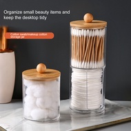 Bamboo Storage Box Acrylic Organizer Transparent Cotton Swabs Organizer with Lid Multipurpose Storag