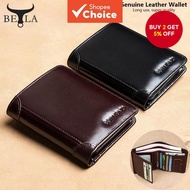Men's Genuine Leather RFID Wallet – Vertical Business Short Purse with ID Window & Card Holder