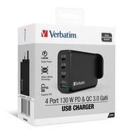 Verbatim 4 Port 130W PD 3.0 &amp; QC 3.0 GaN USB充電器 (66634)
