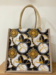 麻布袋  購物袋 肩背 手提 特大 拉鏈 雙面 紙藝拼貼 蝶古巴特