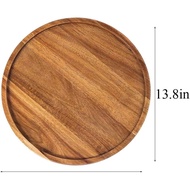 Round Wood Tray, Acacia Wooden Serving Tray, Serving Platter, Appetizer Charcuterie Board, Tray Orga
