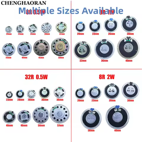2PCS 8R 32R 0.5W 1W 2W Mini Speaker 8 Ohm 32 Ohm Loud Speaker Diameter 20mm 23mm 26mm 28mm 30mm 32mm