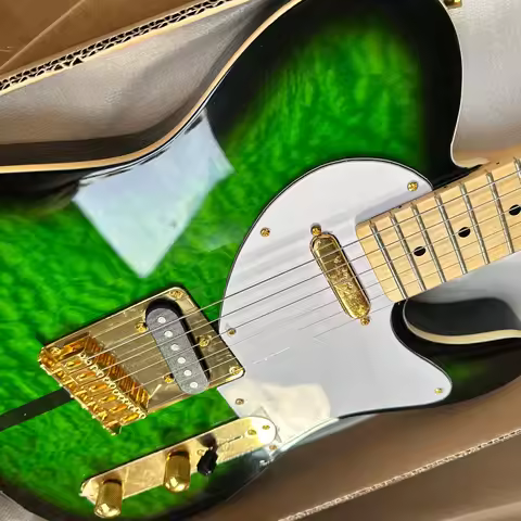 Green Dog Head TLE Maple Fingerboard White Protective Board Green Water Ripple Piano Head Gold Acces
