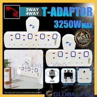 [SIRIM] 3Way / 4Way T-Adaport 3pin Socket Wall Extension Plug Neon Indicator Soket 3 / 4 Plug Adapte