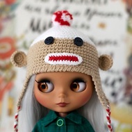 Monkey hat for Blythe, Pullip doll, knitted cap, doll accessories, 娃娃针织衣服, 娃娃帽