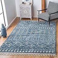 Safavieh Berber Fringe Shag Collection BFG519M Moroccan 1.2-inch Thick Area Rug, 5' x 7', Blue / Ivo