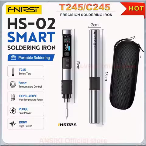 FNIRSI HS-02 Soldering Iron PD 100W 100-450℃ Portable Repair Welding Tool HS02A C245/T245 Series Sol