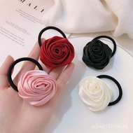 Charming Rose！French satin rose hair tie！Retro high-end ponytail hair tie with a vintage feel Q3OX