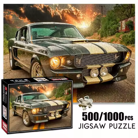 1000pcs Adult Jigsaw Puzzle, 27.56x19.69inch Large Size, Vintage Style Street Muscle , 500pcs Paper 
