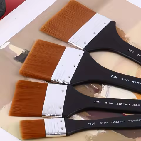 1pc Marie's Nylon Flat Brush with Wooden Handle 7 Different Sizes- Perfect for Applying Gesso, Acryl
