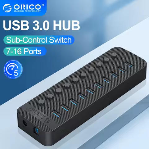 ORICO Industrial 7/10/13/16 Port USB 3.0 Hub Multiple Expander Socket Splitter On/Off Key Switch Doc
