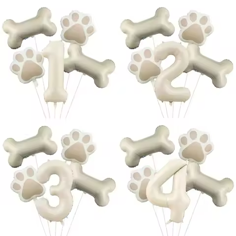 5pcs Dog Party Balloons 32inch Cream Number Balloon Bone Shaped Foil Balloon for Pets Party Birthday