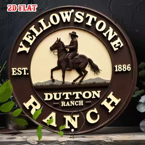 Vintage Dutton Ranch Round Aluminum Sign 7.8x7.8 Rustic Metal Wall Art Cowboy Decor