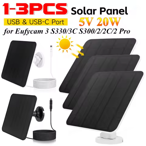 1-3PCS Waterproof 5V 20W Solar Panel for Eufycam 3/3C/2/2C/2 Pro 360°Mounting USB Solar Charger with