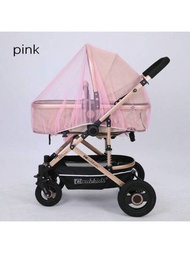 一款彈性邊緣全面覆蓋的嬰兒手推車蚊帳，附有網狀物，適用於便攜式攜帶器、嬰兒摇篮、搖籃、圍欄，粉色