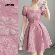 Elegant Dress Jacquard Button Pleated Spring/summer Pink Dress for Women L138ED340 Gaun Lycra Tali P