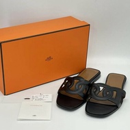 HERMES 黑色豬鼻子拖鞋37號 98新配件盒子塵袋