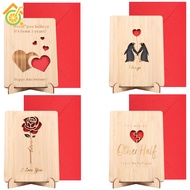 4Pcs Hollow Carving Wedding Anniversary Wood Card With Stand Wood Anniversary Greeting Card for Wife