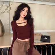 t shirt woman Pure Desire U-Neck Long-Sleeved T-Shirt for Women - Autumn/Winter Edition