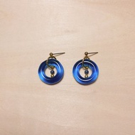 復古深藍不規則圓藍紋石耳環