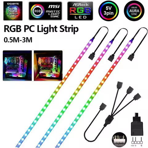 WS2812B DC5V LED Strip Light RGB 3 Pin Addressable LED Headers PC for ASUS AURA SYNC/ MSI Mystic Lig