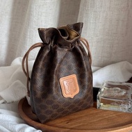 中古包Vintage Celine 棕花抽繩小福袋(附鏈條改造成斜背包)