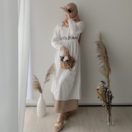 Baju Putih Midi Dress bordir bunga 