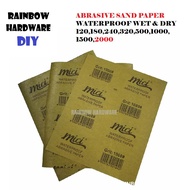 MT BRAND ABRASIVE SAND PAPER (KETAS PASIR) WATERPROOF WET & DRY (1PACK=10PCS) 120/180/240/320/500/10