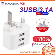 5V 3.1A Portable 3 Ports Smart USB Wall Charger QC 4.0 3.0 Fast Charging Travel Phone Charger UK Plu