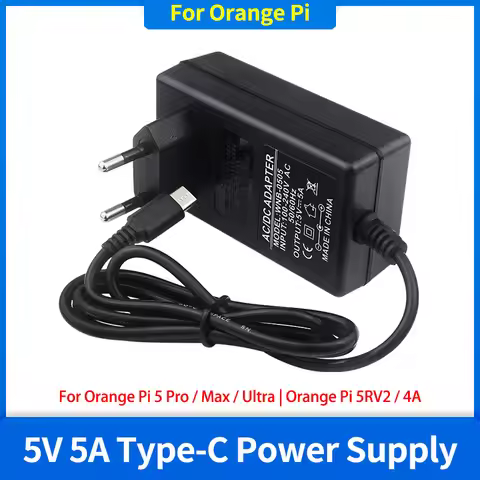 Orange Pi Power Adapter 5V 5A Type-C Power Supply for Orange Pi 5 Pro / Max / Ultra / RV2 / 4A Optio