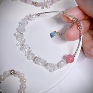 C&W 天然超閃白水晶天然草莓晶圓珠s925純銀手鏈手鐲