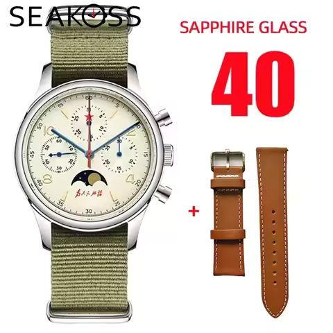 Classic Men Original Seagull 1963 Moonphase Chronograph ST1908 Movement Calendar Sapphire Glass Mech