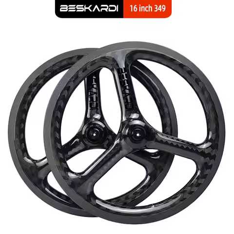 16inch 349 Carbon Wheel Folding Bike Trispokes 7 Speed Wheelset Custom Color 74/112mm C V Brake BESK
