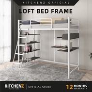 KitchenZ 3V Loft Single Size Bed Frame with Study Table & Book Shelves Aloha