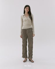 The Still - 007 Cecilia - [Wide leg] Crinkled Pleated Pants : กางเกงขายาวผ้าพลีทอัดยับ รุ่นขากว้าง