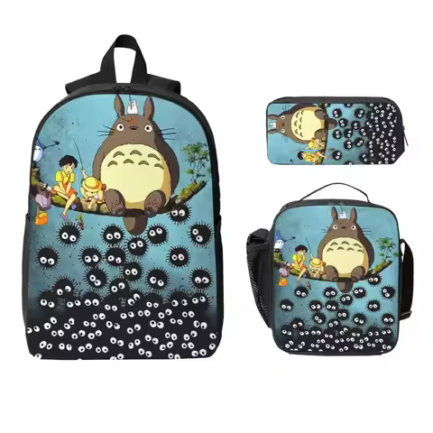 Soot Studio Ghibli Backpack Student Boys Girls BookBag School Bag Laptop Shoulder Bags 3ps Insulated