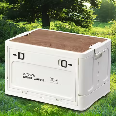 30L Car Storage Box with Wooden Lid Folding Car Storage Case Large Capacity Multifunctional Store Pi